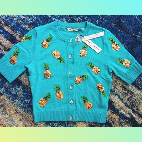 ALICE + OLIVIA Brady Sequin Pineapple Cardigan NWT - Picture 14 of 15